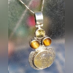 SOLD Beautiful Rutilated Quartz, Yellow Topaz & Tigers Eye Necklace